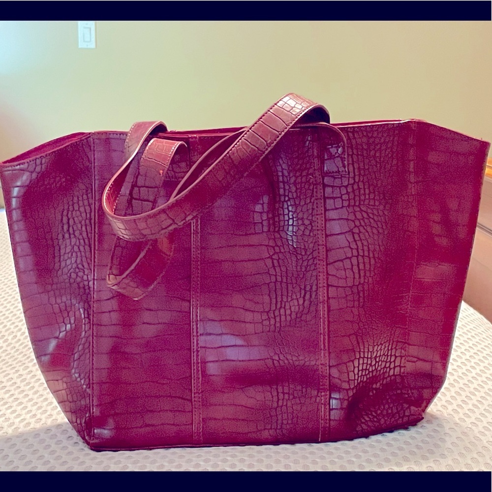 Neiman Marcus Red Faux Croc Bag